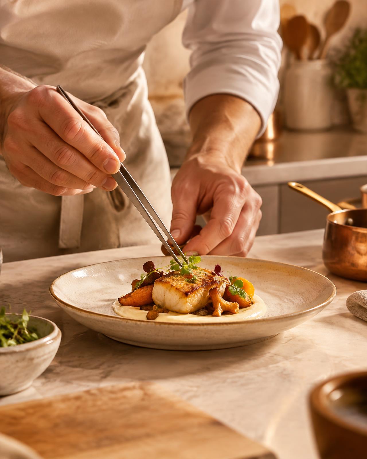 Dressage d'une assiette en cuisine